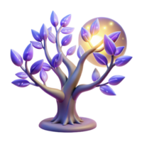 elegant rustic A mystical tree of life with glowing leaves and branches that reach towards the heavens, illuminated by the soft light of the moon high quality png