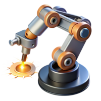 vibrant creative A robotic arm assembling a miniature drone, sparks flying from its welding tool, illuminated by warm workshop light, realistic style authentic png