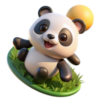 stunning artistic A playful panda cub tumbling down a grassy hill, lit by bright midday sun, in a cute, anime style 4K png