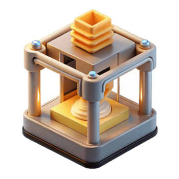 serene abstract A 3D printer creating a complex, organic structure layer by layer, warm, industrial lighting exclusive png