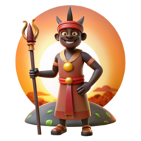 wonderful classic A cunning Yoruba trickster god Eshu, with a long pipe and a mischievous grin, standing at a crossroads bathed in the warm glow of sunset, African tribal art style 4K png