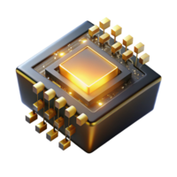 extraordinary artistic A single, levitating microchip emitting binary code as beams of golden light, dark, moody lighting, digital art style original png