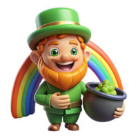 wonderful modern A mischievous Leprechaun hiding a pot of gold at the end of a rainbow, bright and cheerful lighting, cartoon style original png