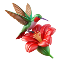 wonderful minimalist A tiny hummingbird hovering near a vibrant red flower, capturing the intricate details of both, in a botanical illustration style exclusive png