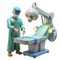 elegant rustic A robotic surgeon performing a delicate operation, illuminated by the sterile light of an operating room, photorealistic style professional png