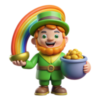 beautiful abstract A mischievous Leprechaun hiding a pot of gold at the end of a rainbow, bright and cheerful lighting, cartoon style premium png