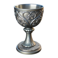 extraordinary modern A single, ornate silver chalice with intricate elven engravings authentic png