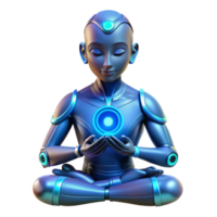 stunning minimalist A cyborg with glowing blue skin and intricate tattoos meditates in a futuristic temple, soft lighting, spiritual style high resolution png