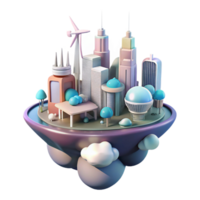 beautiful modern A futuristic city floating among the clouds, powered by wind turbines and solar panels, soft, pastel lighting, utopian style high resolution png