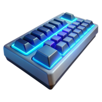 magnificent artistic A futuristic keyboard with glowing keys and holographic projections, illuminated by soft blue light, gaming style genuine png