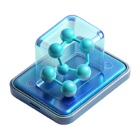 impressive creative A transparent, holographic tablet displaying a complex 3D model of a molecule, illuminated by a soft blue light, futuristic minimalist style original png