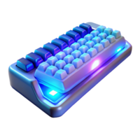 magnificent artistic A futuristic keyboard with glowing keys and holographic projections, illuminated by soft blue light, gaming style exclusive png