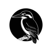 A black bird on a branch, illustrated in a style with feathers, beak, and wings, showcasing wildlife in a simple and clean design vector