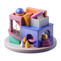stunning artistic Deconstructivist museum, fragmented forms, bold colors, dynamic composition, abstract style, high resolution png