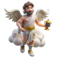 dramatic creative A mischievous Greek Hermes, the messenger god, with winged sandals and a caduceus, delivering a message amidst a swirling cloud of dust, classical Greek vase painting style premium png