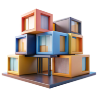 vibrant creative Prefabricated modular housing units, stacked in a dynamic composition, bright and colorful, modern and minimalist, architectural visualization style, premium png