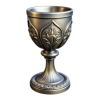 elegant vintage A single, ornate silver chalice with intricate elven engravings high resolution png