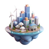 serene minimalist A futuristic city floating among the clouds, powered by wind turbines and solar panels, soft, pastel lighting, utopian style professional png