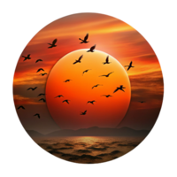 serene abstract A flock of migrating birds silhouetted against a fiery sunset sky, in a dramatic, cinematic style exclusive png