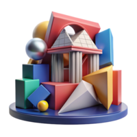 elegant traditional Deconstructivist museum, fragmented forms, bold colors, dynamic composition, abstract style, original png