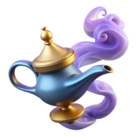 impressive classic A powerful djinn emerging from a magic lamp, swirling smoke and light, orientalist style 4K png