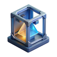 elegant contemporary A 3D printer creating a complex, geometric object, illuminated by laser light, industrial design style professional png