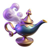 vibrant rustic A powerful djinn emerging from a magic lamp, swirling smoke and light, orientalist style detailed png