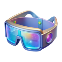 vibrant rustic A pair of augmented reality glasses displaying interactive holographic information, illuminated by the ambient light of a busy street, realistic style 4K png