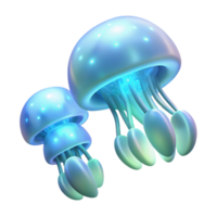 serene vintage A group of luminous jellyfish gracefully drifting through a dark ocean, bioluminescent glow providing the only light, in an abstract, ethereal style authentic png