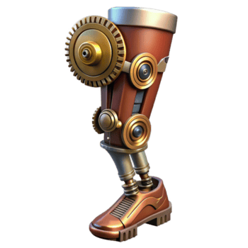 deslumbrante abstrato steampunk protético perna com intrincado engrenagens e pistões genuíno png