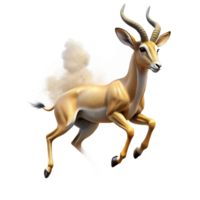 extraordinary rustic A graceful gazelle leaping across the African savanna, dust swirling around its hooves, in a dynamic, action photography style authentic png