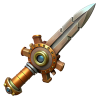 magnificent abstract Steampunk sword with a gear-studded hilt and a serrated blade exclusive png