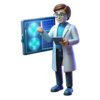 vibrant rustic A scientist wearing a futuristic lab coat analyzing data on a holographic display, illuminated by cool blue light, scientific illustration style exclusive png