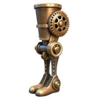 stunning minimalist Steampunk prosthetic leg with intricate gears and pistons 4K png