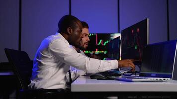 Two traders shocked by a market crash on stock charts video