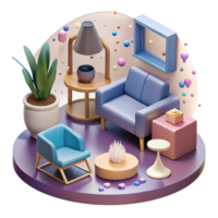 elegant minimalist Isometric Vr Furniture Set Cutout for Virtual Interior Design authentic png