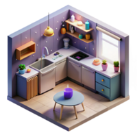 dramatic creative Isometric Vr Kitchen Interior Cutout for Virtual Home Design authentic png