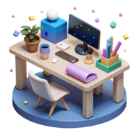 wonderful rustic Isometric Vr Office Desk Setup Cutout for Virtual Workspace authentic png