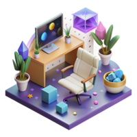 impressive modern Isometric Vr Workspace Cutout for Virtual Office Concepts high resolution png
