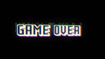 Looped GAME OVER animation with glitch effect isolated on black background. RGB distortion effect. video
