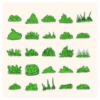 Set of bush illustration on a cream background. Green flat bush on white background. Green grass set vector
