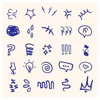 Chalk doodles, arrows, line elements set. Crayon arrows, underlines, handwritten checkmarks with blue scribbles vector