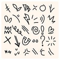 Hand drawn simple elements set. Sketch underlines, icons, emphasis, speech bubbles, arrows and shapes vector