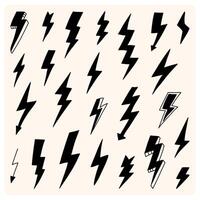 Hand drawn lightning and thunder bolts. Collection of drawn lightning illustrations. Sketch symbol electric lightning bolt. vector