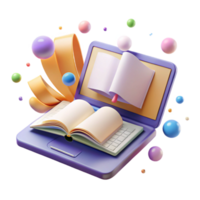 wonderful modern Laptop with Open Book Isolated for Online Learning Graphics high quality png