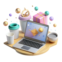 magnificent artistic Laptop Open with Coffee Cup Workspace Cutout for Lifestyle Projects png