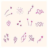 Heart line art set, hand drawn love symbols, isolated clip art set vector