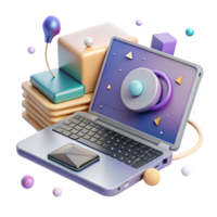 lindo artístico computador portátil com externo Difícil dirigir conectado transparente para dados cópia de segurança autêntico png
