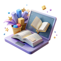 magnificent classic Laptop with Open Book Isolated for Online Learning Graphics high quality png