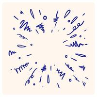 Rays, sparkles, sun rays. Hand drawn sketch style blue colored sun rays, star rays. vector